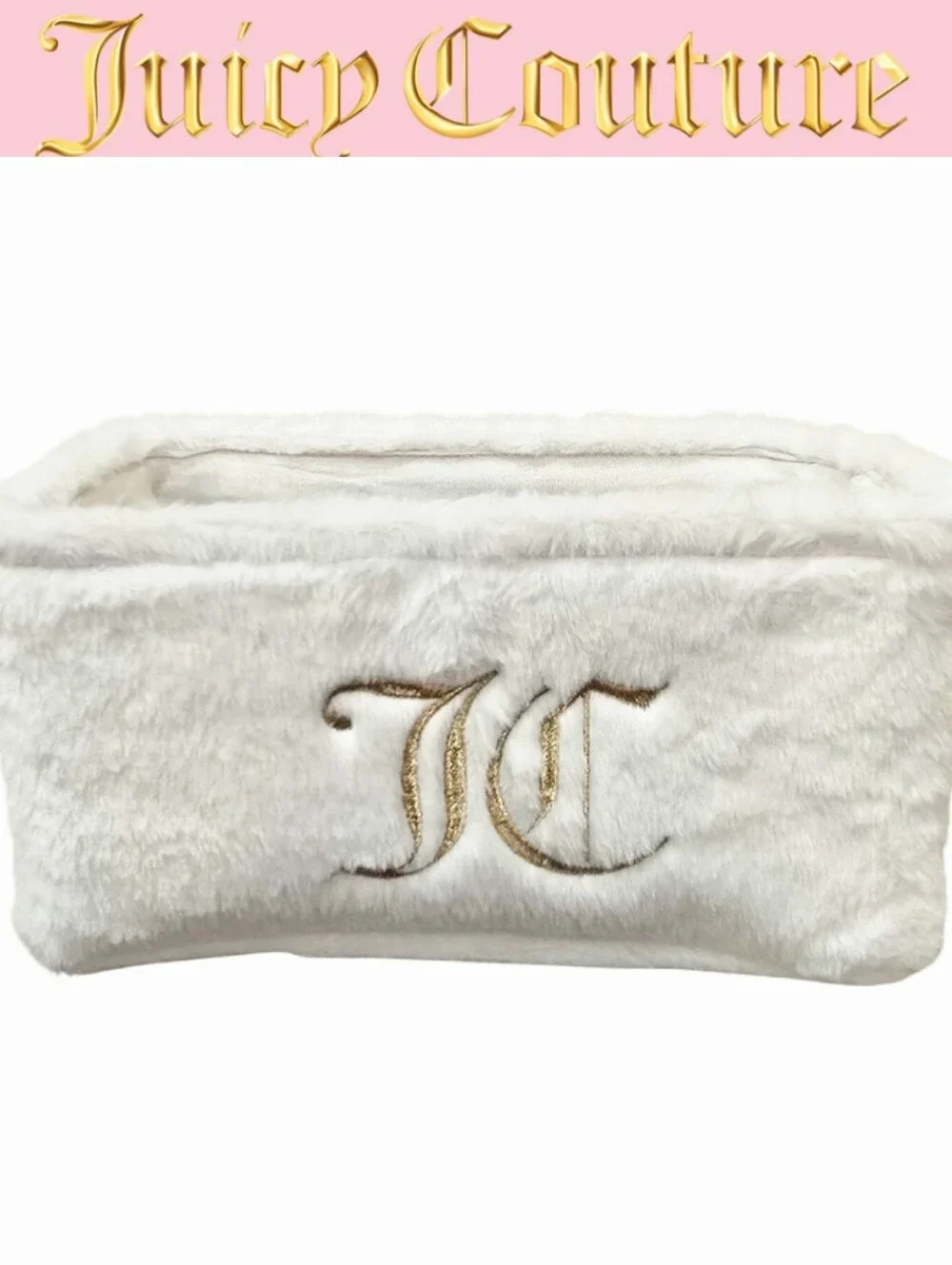 Juicy Couture Home JC Gold Embrodried Logo Faux Fur Decorative Storage Basket